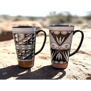 Pueblo Pottery 16oz Latte Mugs Artists Robin Teller /Patricia Lowden 2016